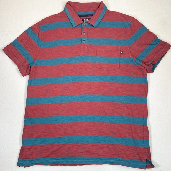 THE NORTH FACE Men's Polo Striped Short Sleeve Red and Blue Golf Outdoor Size XL - Picture 1 of 11
